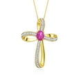 thumbnail image 1 of RYLOS Necklace Yellow Gold Plated Silver 925 Cross Necklace Gemstone &  Diamonds Pendant With 18" Chain 8X6MM Star Ruby July Birthstone Womens Jewelry Silver Necklace, 1 of 8