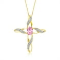 thumbnail image 1 of RYLOS Necklace Yellow Gold Plated Silver Cross Necklace with Gemstone &  Diamonds Pendant with 18" Chain 7X5MM Pink Ice October Birthstone Womens Jewelry Silver Necklace For Women, 1 of 10