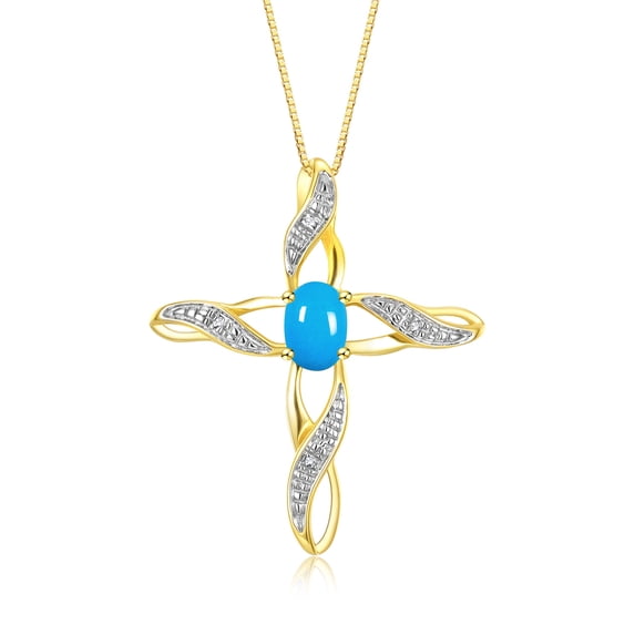 RYLOS Necklace Yellow Gold Plated Silver Cross Necklace with Gemstone & Diamonds Pendant with 18" Chain 7X5MM TURQUOISE December Birthstone Womens Jewelry Silver Necklace For Women