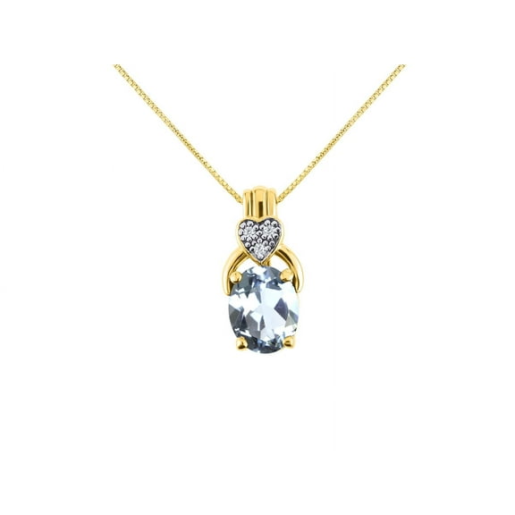 RYLOS Necklace Yellow Gold Plated Silver Designer Necklace Gemstone &  Diamonds Pendant 18" Chain 9X7MM Aquamarine March Birthstone Womens Jewelry Silver Necklace For Women
