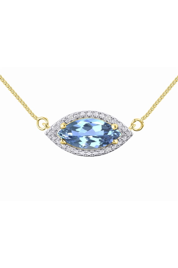 Necklace Yellow Gold Plated Silver Lucky Eye Necklace Marquise Gemstone & Diamonds Pendant 18" Chain 12X6MM Blue Topaz Birthstone Womens Jewelry Silver Necklace