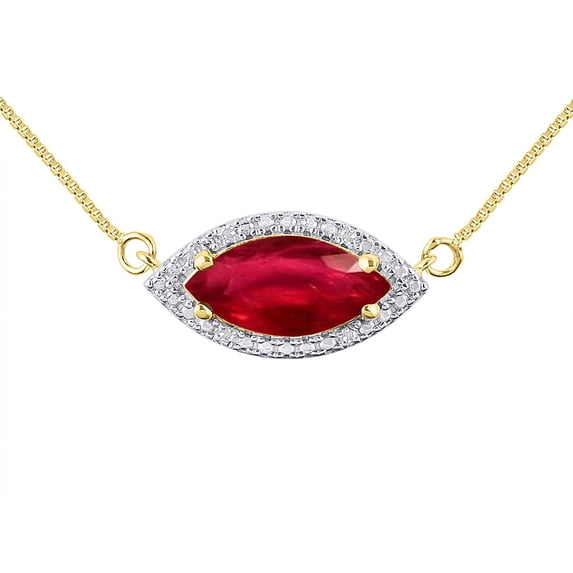 RYLOS Necklace Yellow Gold Plated Silver Lucky Eye Necklace Marquise Gemstone & Diamonds Pendant 18" Chain 12X6MM Ruby July Birthstone Womens Jewelry Silver Necklace