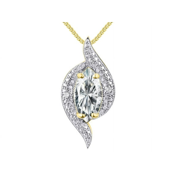 RYLOS Necklace Yellow Gold Plated Silver Necklace Marquise Gemstone & Diamonds Pendant 18" Chain 10X5MM White Topaz April Birthstone Womens Jewelry Silver Necklace