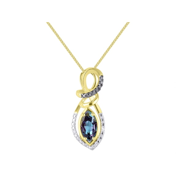 RYLOS Necklace Yellow Gold Plated Silver Necklace Marquise Gemstone & White & Black Diamonds Pendant 18" Chain 10X5MM Alexandrite June Birthstone Womens Jewelry Silver Necklace