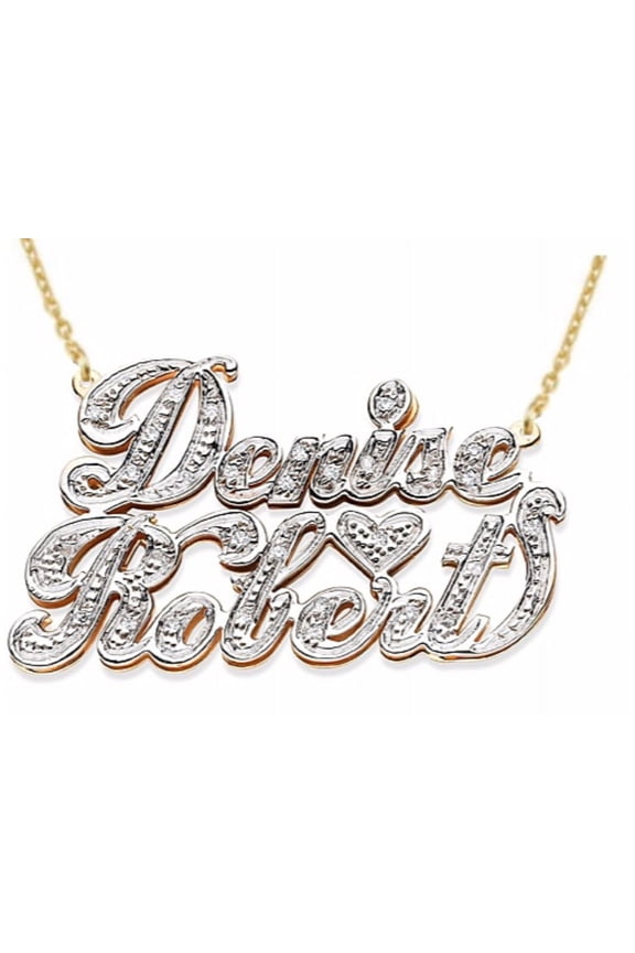 Necklaces  For Women Gold Necklaces for Women & Men  14K Yellow Gold or White Gold Personalized 2 Name 0.25 CTW Diamond Nameplate Necklace . Special Order, Made to Order Necklace