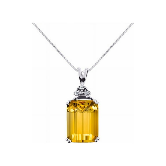 RYLOS Necklaces for Women White Gold 14K Rectangle Necklace Emerald Cut Gemstone & Diamonds Pendant 18" Chain 16X12MM Citrine November Birthstone Womens Jewelry Silver Necklace