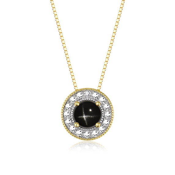 RYLOS Necklace Yellow Gold 14K Halo Designer Necklace Gemstone & Diamonds 18" Chain 4MM Black Star Sapphire March Birthstone Womens Jewelry Gold Necklace