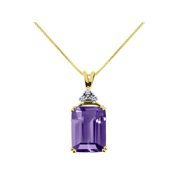 RYLOS Necklaces for Women Yellow Gold Plated Silver Rectangle Necklace Emerald Cut Gemstone & Diamonds Pendant 18" Chain 16X12MM Amethyst February Birthstone Womens Jewelry Silver Necklace
