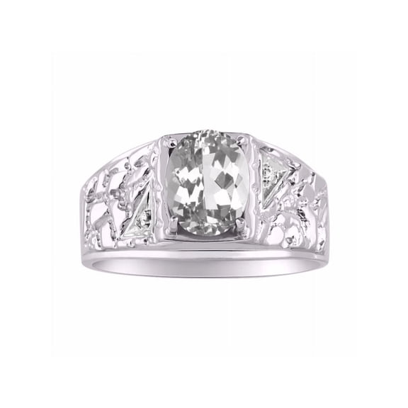 *RYLOS Nugget White Topaz & Diamond Ring - April Birthstone*Sterling Silver