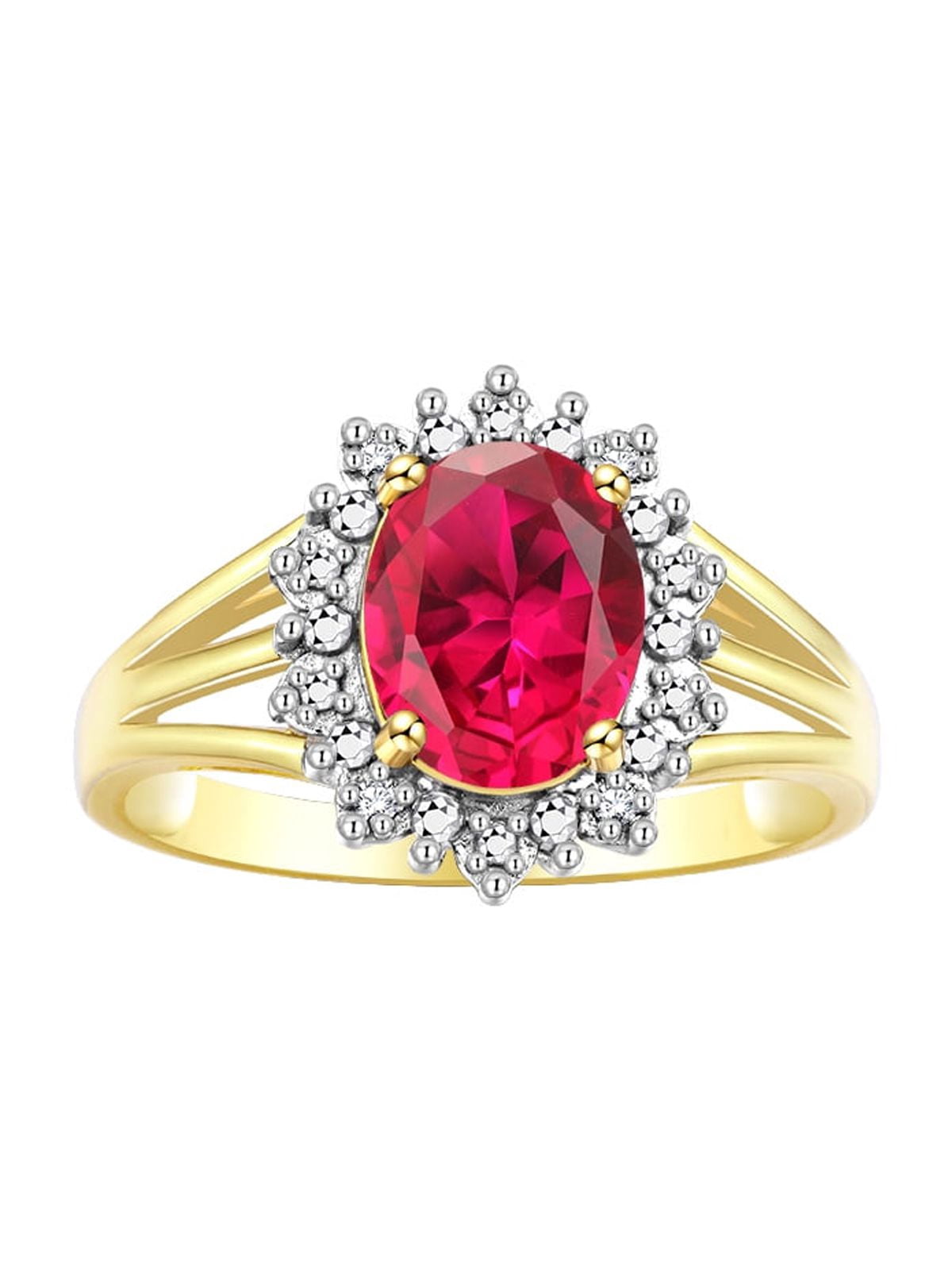 Bague Rylos Or Jaune 14k - Rubis & Diamants Simulés (9x7mm) - Taille US 7