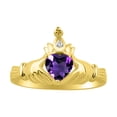 thumbnail image 1 of RYLOS Rings 14K Gold Plated Silver Claddah Love, Loyalty & Friendship Ring Heart 6MM Gemstone & Diamond Claddagh Rings February Amethyst Jewelry Size 5, 1 of 7
