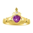 thumbnail image 1 of RYLOS Rings 14K Gold Plated Silver Claddah Love, Loyalty & Friendship Ring Heart 6MM Gemstone & Diamond Claddagh Rings July Star Ruby Jewelry Size 6, 1 of 7