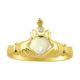 thumbnail image 1 of RYLOS Rings 14K Gold Plated Silver Claddah Love, Loyalty & Friendship Ring Heart 6MM Gemstone & Diamond Claddagh Rings October Opal Jewelry Size 7, 1 of 7