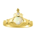 thumbnail image 1 of RYLOS Rings 14K Gold Plated Silver Claddah Love, Loyalty & Friendship Ring Heart 6MM Gemstone & Diamond Claddagh Rings October Opal Jewelry Size 9, 1 of 7