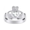thumbnail image 1 of RYLOS Rings 14K White Gold Claddah Love, Loyalty & Friendship Heart 6MM Gem Irish Wedding Band Claddagh Rings April White Topaz Jewelry Size 6, 1 of 8