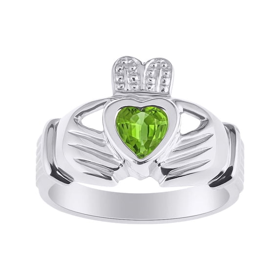 RYLOS Rings Sterling Silver Claddah Love, Loyalty & Friendship Heart 6MM Gem Irish Wedding Band Claddagh Rings August Peridot Jewelry Size 13