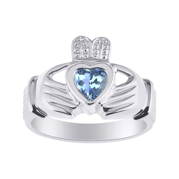 RYLOS Rings 14K White Gold Claddah Love, Loyalty & Friendship Heart 6MM Gem Irish Wedding Band Claddagh Rings December Blue Topaz Jewelry Size 13