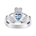 thumbnail image 1 of RYLOS Rings 14K White Gold Claddah Love, Loyalty & Friendship Heart 6MM Gem Irish Wedding Band Claddagh Rings December Blue Topaz Jewelry Size 9, 1 of 8