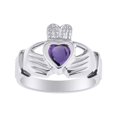thumbnail image 1 of RYLOS Rings 14K White Gold Claddah Love, Loyalty & Friendship Heart 6MM Gem Irish Wedding Band Claddagh Rings February Amethyst Jewelry Size 12, 1 of 8