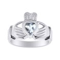 thumbnail image 1 of RYLOS Rings 14K White Gold Claddah Love, Loyalty & Friendship Heart 6MM Gem Irish Wedding Band Claddagh Rings March Aquamarine Jewelry Size 9, 1 of 8