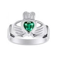thumbnail image 1 of RYLOS Rings 14K White Gold Claddah Love, Loyalty & Friendship Heart 6MM Gem Irish Wedding Band Claddagh Rings May Emerald Jewelry Size 5, 1 of 8