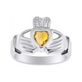 thumbnail image 1 of RYLOS Rings 14K White Gold Claddah Love, Loyalty & Friendship Heart 6MM Gem Irish Wedding Band Claddagh Rings November Citrine Jewelry Size 10, 1 of 8