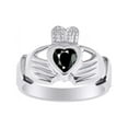 thumbnail image 1 of RYLOS Rings 14K White Gold Claddah Love, Loyalty & Friendship Heart 6MM Gem Irish Wedding Band Claddagh Rings October Onyx Jewelry Size 5, 1 of 8