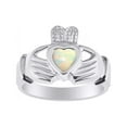 thumbnail image 1 of RYLOS Rings 14K White Gold Claddah Love, Loyalty & Friendship Heart 6MM Gem Irish Wedding Band Claddagh Rings October Opal Jewelry Size 11, 1 of 8
