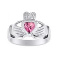 thumbnail image 1 of RYLOS Rings 14K White Gold Claddah Love, Loyalty & Friendship Heart 6MM Gem Irish Wedding Band Claddagh Rings October Pink Ice Jewelry Size 11, 1 of 8