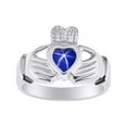 thumbnail image 1 of RYLOS Rings 14K White Gold Claddah Love, Loyalty & Friendship Heart 6MM Gem Irish Wedding Band Claddagh Rings September Blue Star Sapphire Jewelry Size 12, 1 of 8