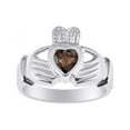 thumbnail image 1 of RYLOS Rings 14K White Gold Claddah Love, Loyalty & Friendship Heart 6MM Gem Irish Wedding Band Claddagh Rings Smoky Quartz Jewelry Size 5, 1 of 8