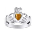 thumbnail image 1 of RYLOS Rings 14K White Gold Claddah Love, Loyalty & Friendship Heart 6MM Gem Irish Wedding Band Claddagh Rings Tiger Eye Jewelry Size 7, 1 of 8