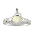 thumbnail image 1 of RYLOS Rings 14K White Gold Claddah Love, Loyalty & Friendship Ring Heart 6MM Gemstone & Diamond Claddagh Rings October Opal Jewelry Size 13, 1 of 6