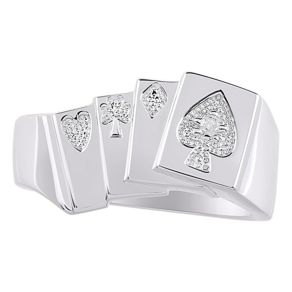 RYLOS Rings 14K White Gold Designer 4 of a Kind Aces; Lucky Poker Royal Flush Ring with Diamonds – Jewelry Gold Rings Size 8