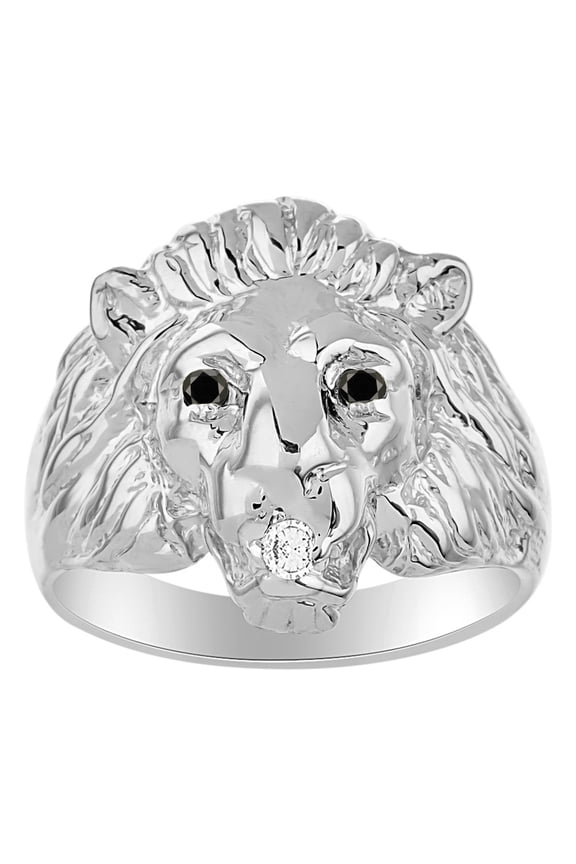 Rings 14K White Gold Lion Head Ring Genuine Diamond in Mouth & Color Stone Birthstones in Eyes Fun Designer Black Diamond Rings For Men / Women Gold Rings BLACK DIAMONDJewelry Pinky Ring
