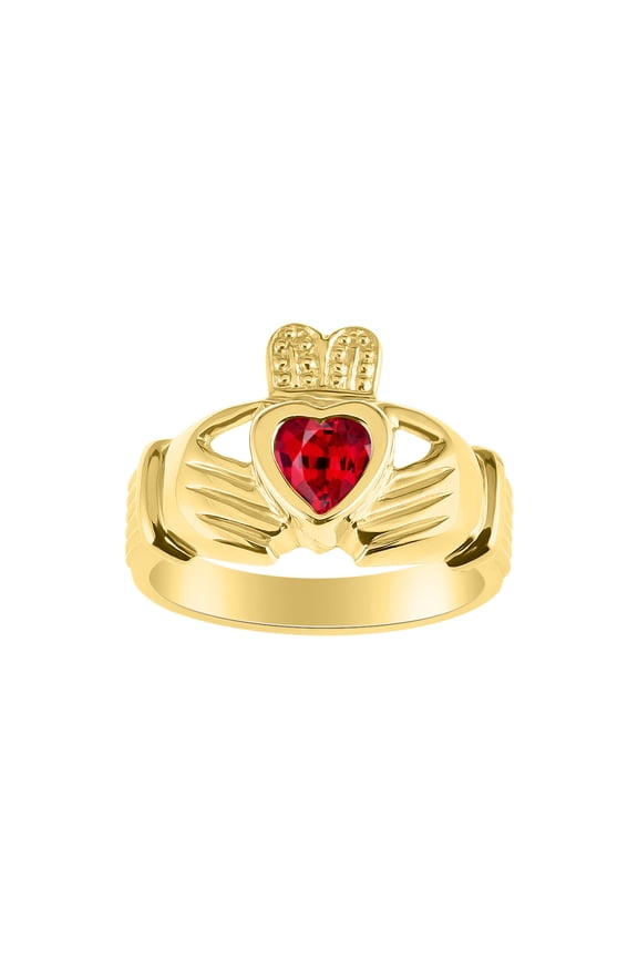 Rings 14K Yellow Gold Claddah Love, Loyalty & Friendship Heart 6MM Gem Irish Wedding Band Claddagh Rings July Ruby Jewelry Size 11
