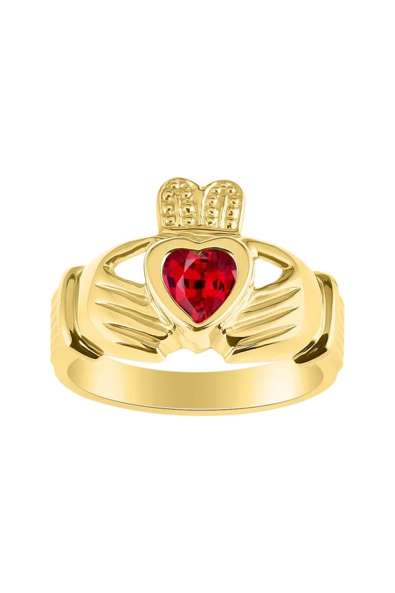 Rings 14K Yellow Gold Claddah Love, Loyalty & Friendship Heart 6MM Gem Irish Wedding Band Claddagh Rings July Ruby Jewelry Size 7