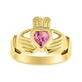 thumbnail image 1 of RYLOS Rings 14K Yellow Gold Claddah Love, Loyalty & Friendship Heart 6MM Gem Irish Wedding Band Claddagh Rings October Pink Ice Jewelry Size 7, 1 of 8