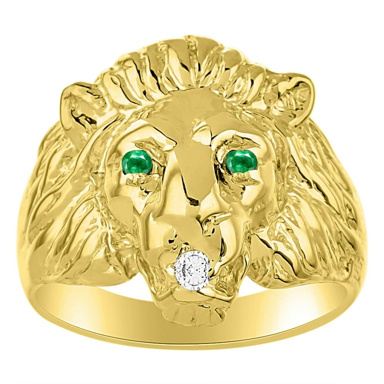 RYLOS 14K Yellow Gold Lion Head Ring Diamond in Mouth Gemstones in Eyes Fun Designer Rings Emerald Mens Jewelry Size 13 Walmart
