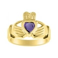 thumbnail image 1 of RYLOS Rings Gold Plated Silver Claddah Love, Loyalty & Friendship Heart 6MM Gem Irish Wedding Band Claddagh Rings February Amethyst Jewelry Size 5, 1 of 6