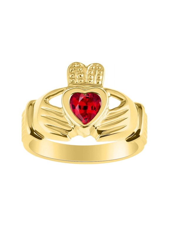 Rings 14K Yellow Gold Claddah Love, Loyalty & Friendship Heart 6MM Gem Irish Wedding Band Claddagh Rings July Ruby Jewelry Size 13