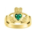 thumbnail image 1 of RYLOS Rings 14K Yellow Gold Claddah Love, Loyalty & Friendship Heart 6MM Gem Irish Wedding Band Claddagh Rings May Emerald Jewelry Size 13, 1 of 7
