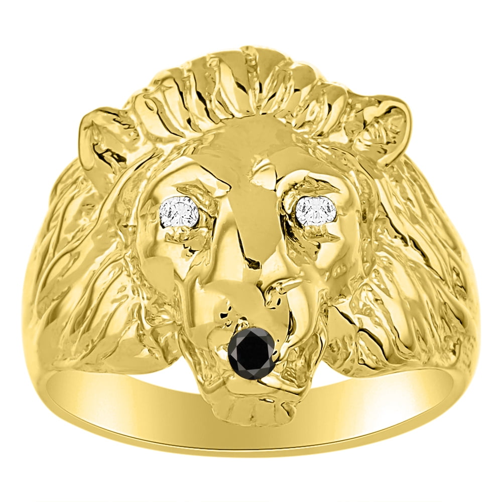 Fine 18ct gold lion head ring with diamond set eyes - Vintique Jewellery