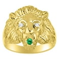 thumbnail image 1 of RYLOS Rings Gold Plated Silver  Lion Head Ring Genuine Diamonds in Eyes & Color Stone Birthstones in Mouth Fun Designer Emerald Rings For Men / Women  Gold Rings EMERALDJewelry Pinky Ring, 1 of 6