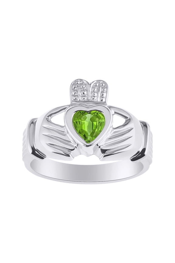 Rings Sterling Silver Claddah Love, Loyalty & Friendship Heart 6MM Gem Irish Wedding Band Claddagh Rings August Peridot Jewelry Size 9