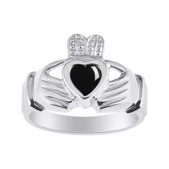 RYLOS Rings Sterling Silver Claddah Love, Loyalty & Friendship Heart 6MM Gem Irish Wedding Band Claddagh Rings Cabochon Onyx Jewelry Size 11