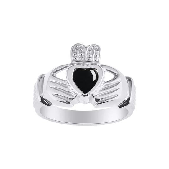 RYLOS Rings Sterling Silver Claddah Love, Loyalty & Friendship Heart 6MM Gem Irish Wedding Band Claddagh Rings Cabochon Onyx Jewelry Size 8