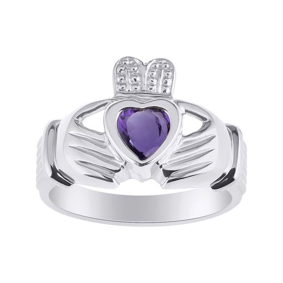 RYLOS Rings Sterling Silver Claddah Love, Loyalty & Friendship Heart 6MM Gem Irish Wedding Band Claddagh Rings February Amethyst Jewelry Size 6
