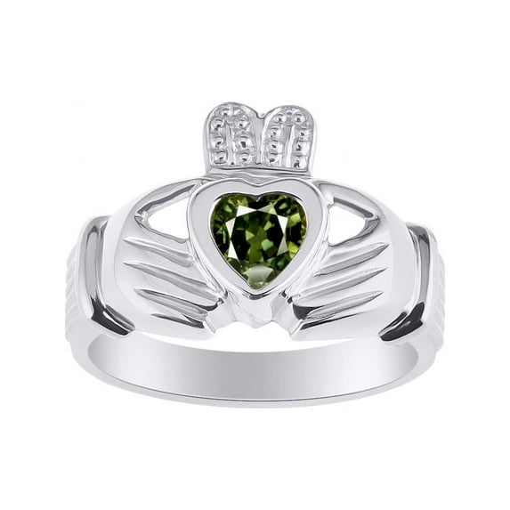 RYLOS Rings Sterling Silver Claddah Love, Loyalty & Friendship Heart 6MM Gem Irish Wedding Band Claddagh Rings Green Sapphire Jewelry Size 11