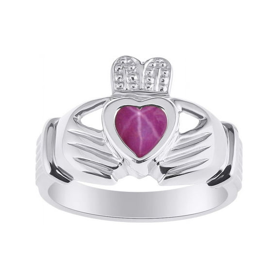 RYLOS Rings Sterling Silver Claddah Love, Loyalty & Friendship Heart 6MM Gem Irish Wedding Band Claddagh Rings July Star Ruby Jewelry Size 11